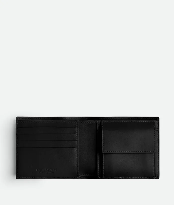 Men Bottega Veneta Small Wallets Intrecciato BiFold Wallet With Coin Purse Black