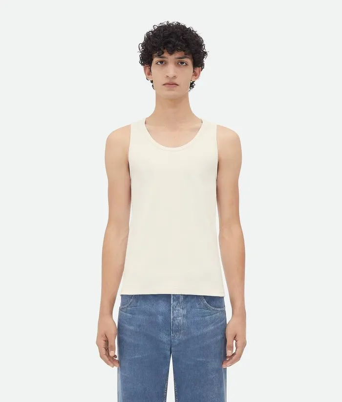 Men Bottega Veneta TShirts Stretch Rib Cotton Tank Top Chalk