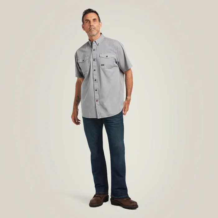 Men Button Down Shirts Ariat Rebar Washed Twill Work Shirt Silver Fox