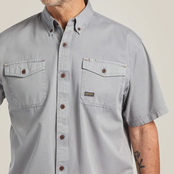 Men Button Down Shirts Ariat Rebar Washed Twill Work Shirt Silver Fox
