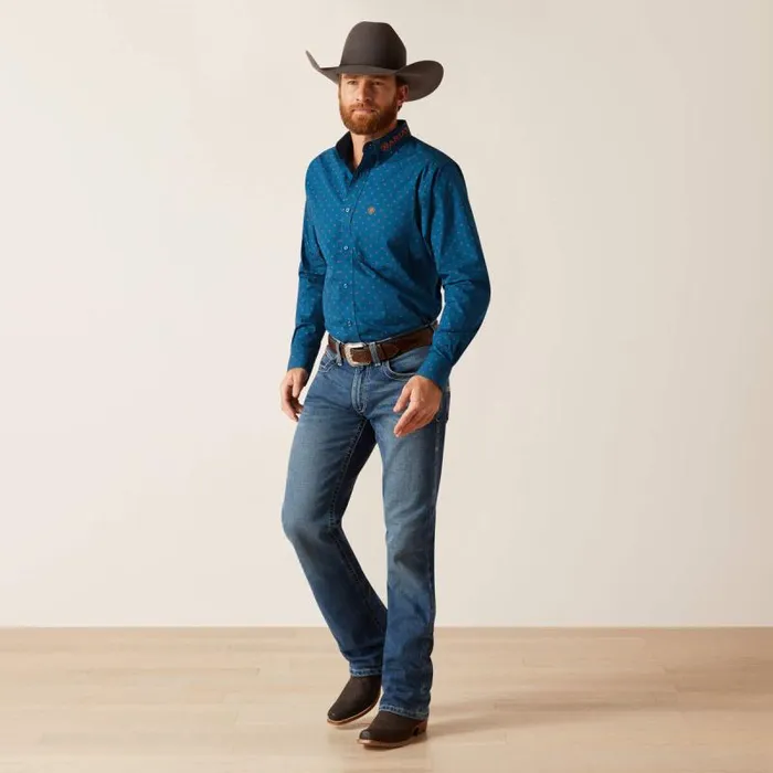 Men Button Down Shirts Ariat Team Clarence Fitted Shirt True Blue Men Button Down Shirts Ariat Team Clarence Fitted Shirt True Blue