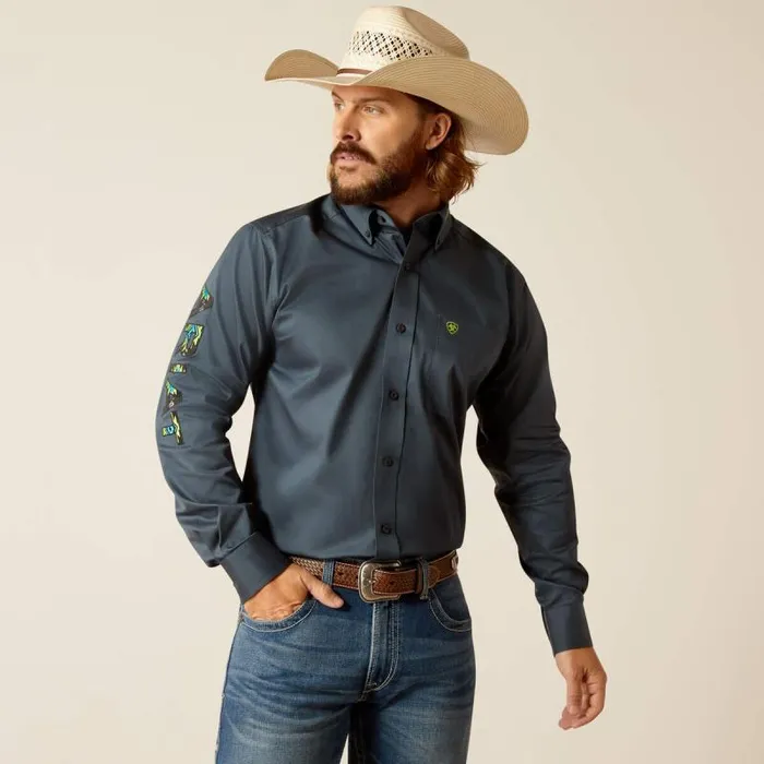 Men Button Down Shirts Ariat Team Logo Twill Fitted Shirt Dark Grey