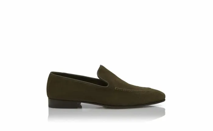 Men Dark Khaki Suede Loafers Manolo Blahnik Loafers