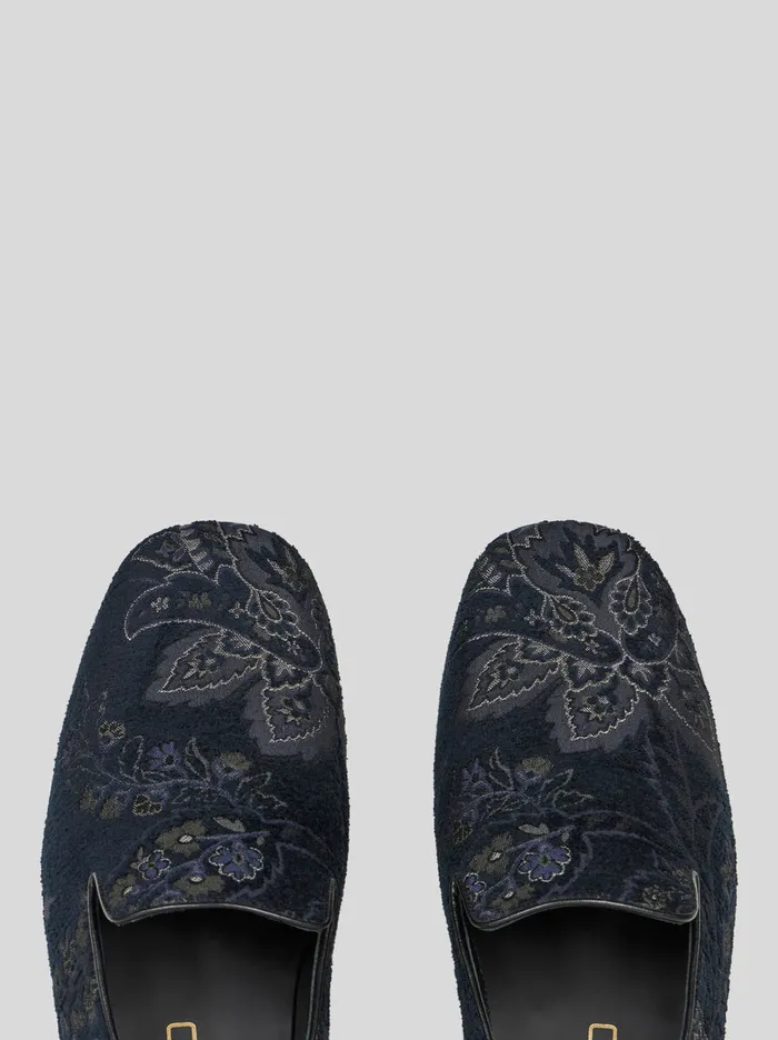 Men Etro Loafers Jacquard Loafers Navy Blue