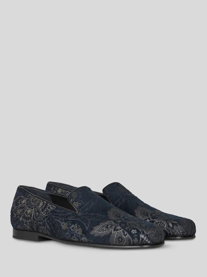Men Etro Loafers Jacquard Loafers Navy Blue