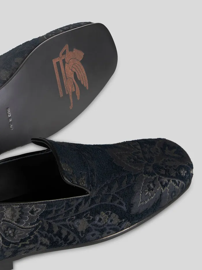 Men Etro Loafers Jacquard Loafers Navy Blue