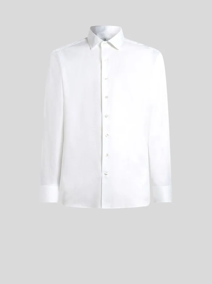 Men Etro Shirts Cotton Jacquard Shirt White