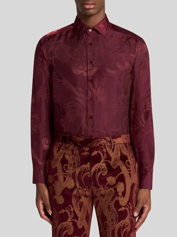 Men Etro Shirts Floral Leafy Jacquard Roma Shirt Burgundy Men Etro Shirts Floral Leafy Jacquard Roma Shirt Burgundy