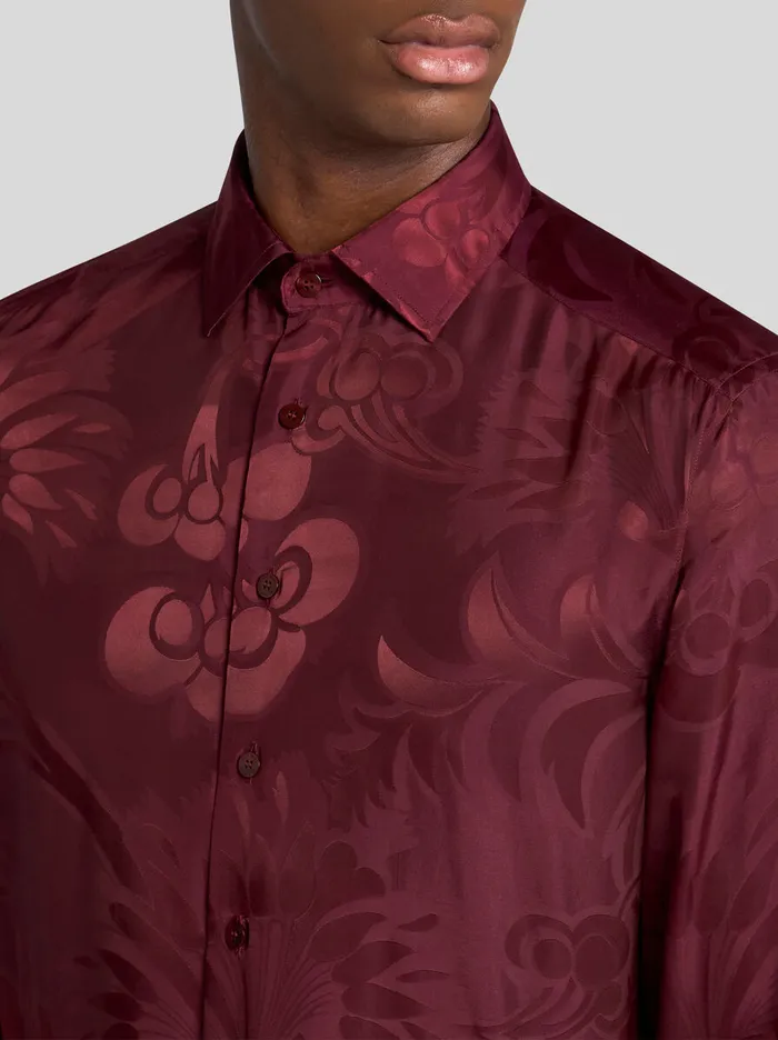 Men Etro Shirts Floral Leafy Jacquard Roma Shirt Burgundy Men Etro Shirts Floral Leafy Jacquard Roma Shirt Burgundy