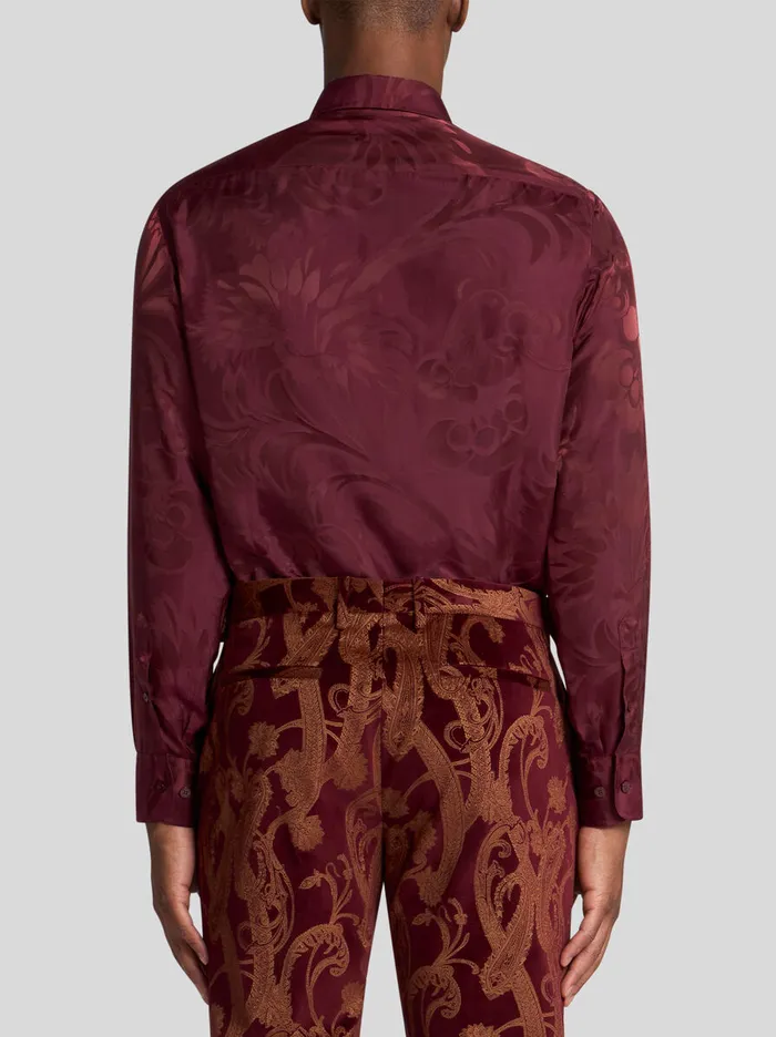 Men Etro Shirts Floral Leafy Jacquard Roma Shirt Burgundy Men Etro Shirts Floral Leafy Jacquard Roma Shirt Burgundy