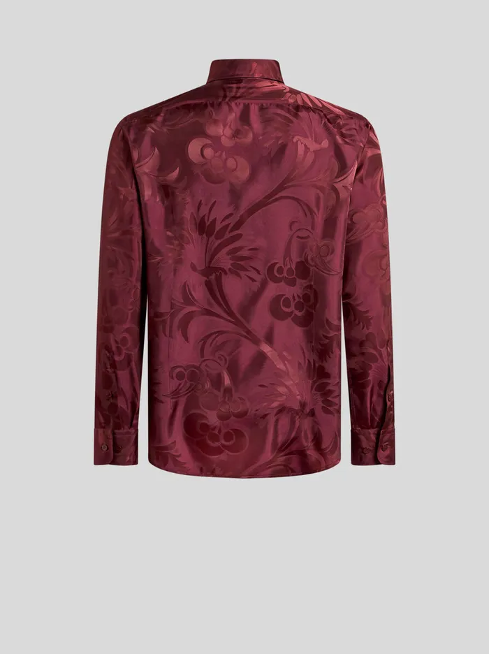 Men Etro Shirts Floral Leafy Jacquard Roma Shirt Burgundy Men Etro Shirts Floral Leafy Jacquard Roma Shirt Burgundy
