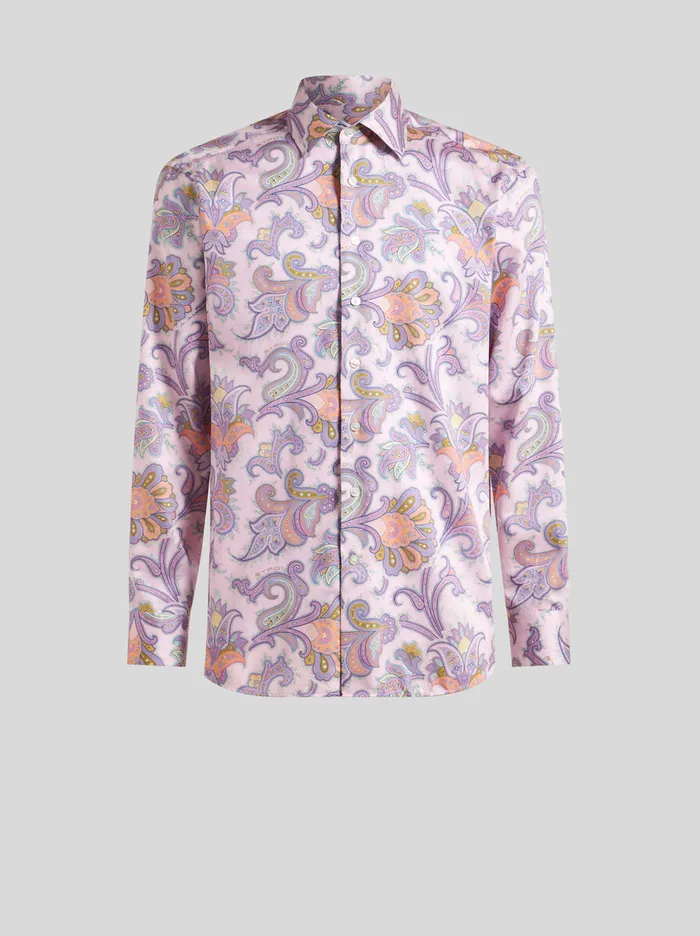 Men Etro Shirts Maxi Flower Paisley Shirt Pink
