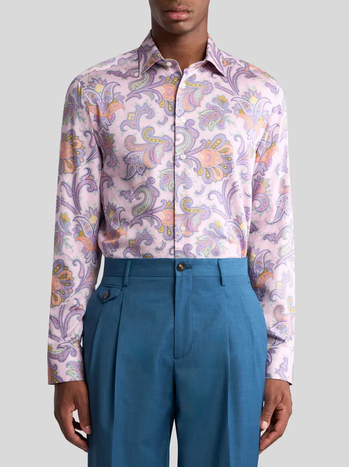 Men Etro Shirts Maxi Flower Paisley Shirt Pink Men Etro Shirts Maxi Flower Paisley Shirt Pink