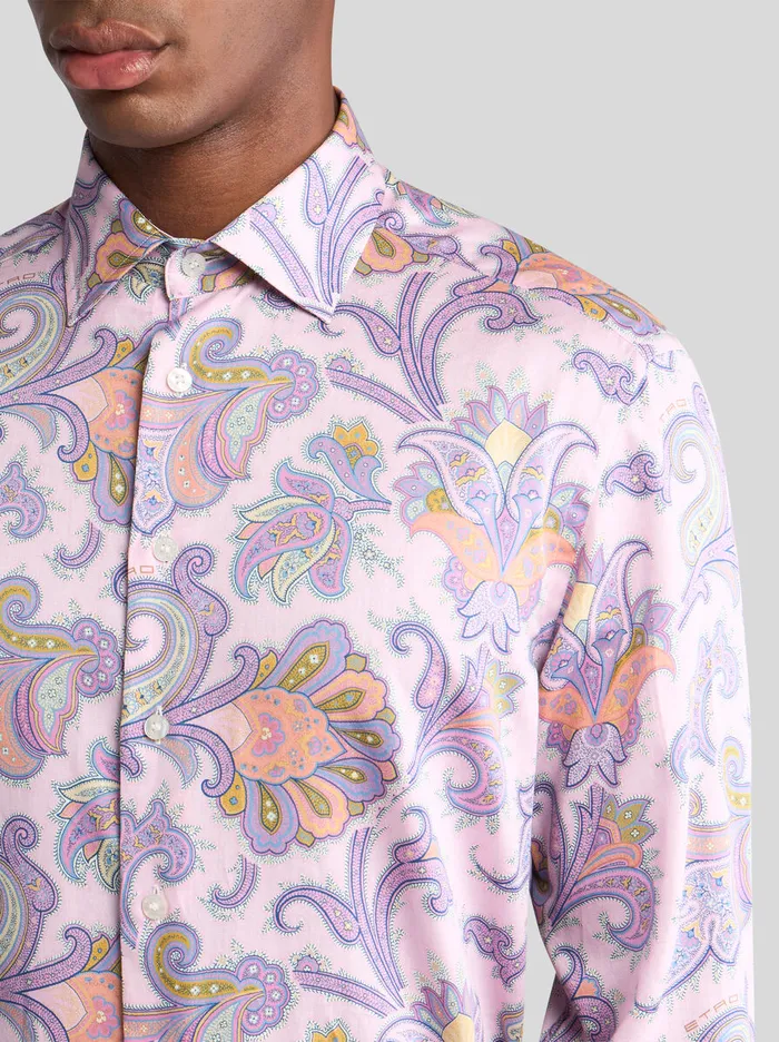 Men Etro Shirts Maxi Flower Paisley Shirt Pink Men Etro Shirts Maxi Flower Paisley Shirt Pink
