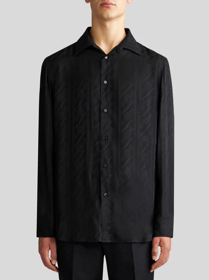 Men Etro Shirts Silk Jacquard Shirt Black Men Etro Shirts Silk Jacquard Shirt Black