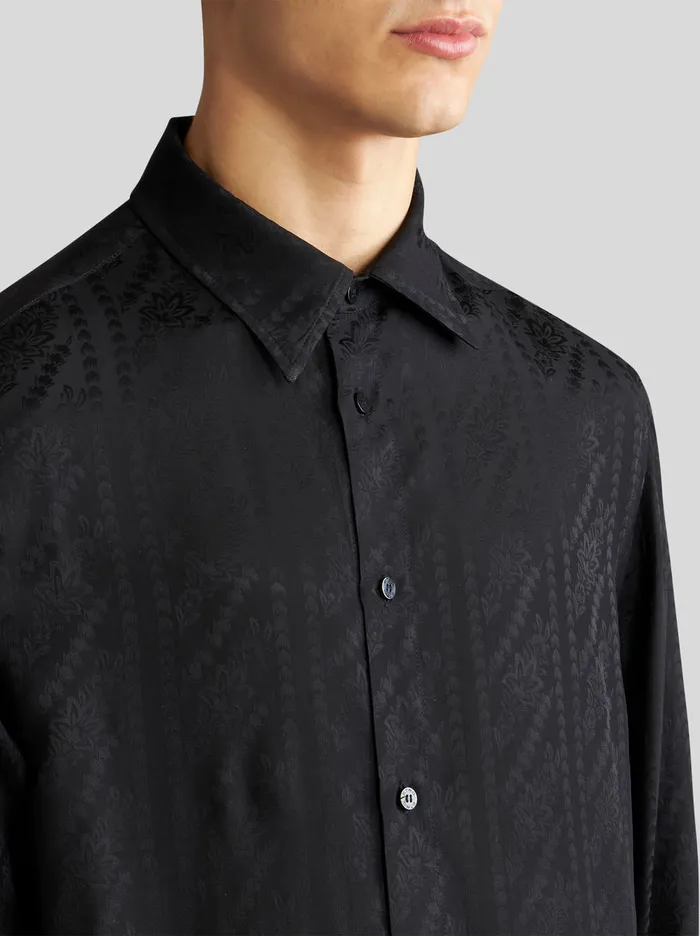 Men Etro Shirts Silk Jacquard Shirt Black Men Etro Shirts Silk Jacquard Shirt Black