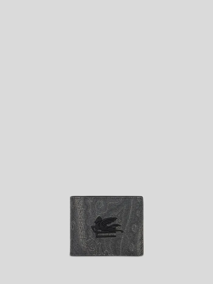 Men Etro Wallets And Credit Card Holder Paisley Wallet With Pegaso Detail Black