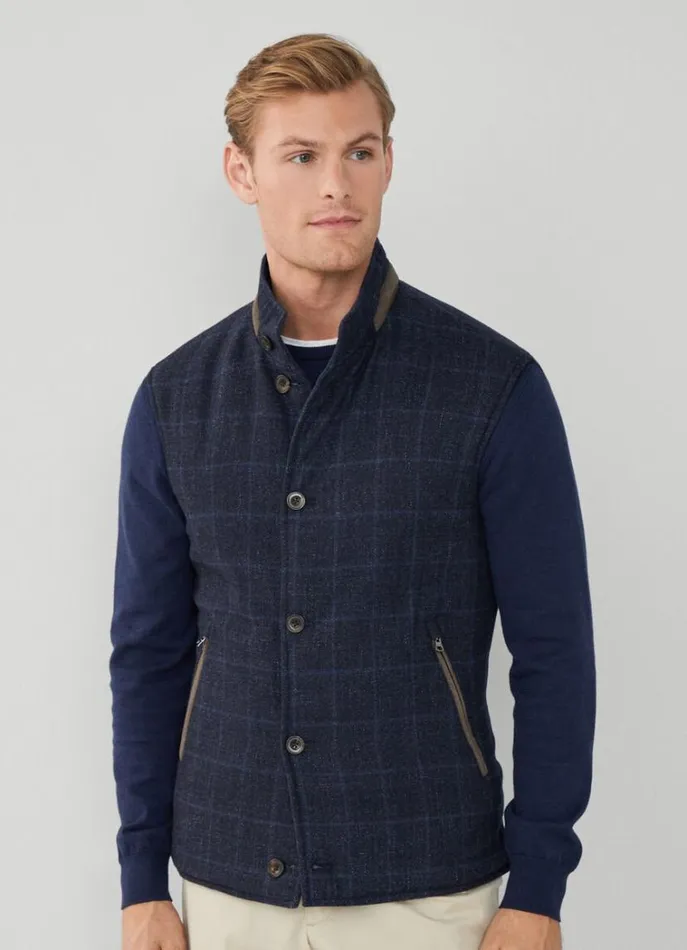 Men Gilets Hackett London Reversible Wool And Nylon Gilet Navy