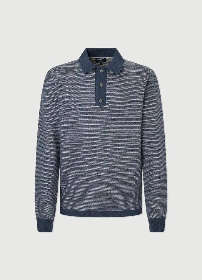 Men Knitwear Hackett London Knit Polo Blue Print