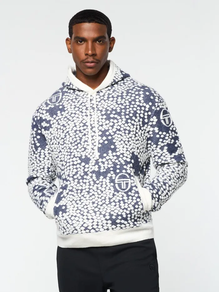 Men Knitwear Sergio Tacchini Astratta Jacquard Hoodie Maritime Blue