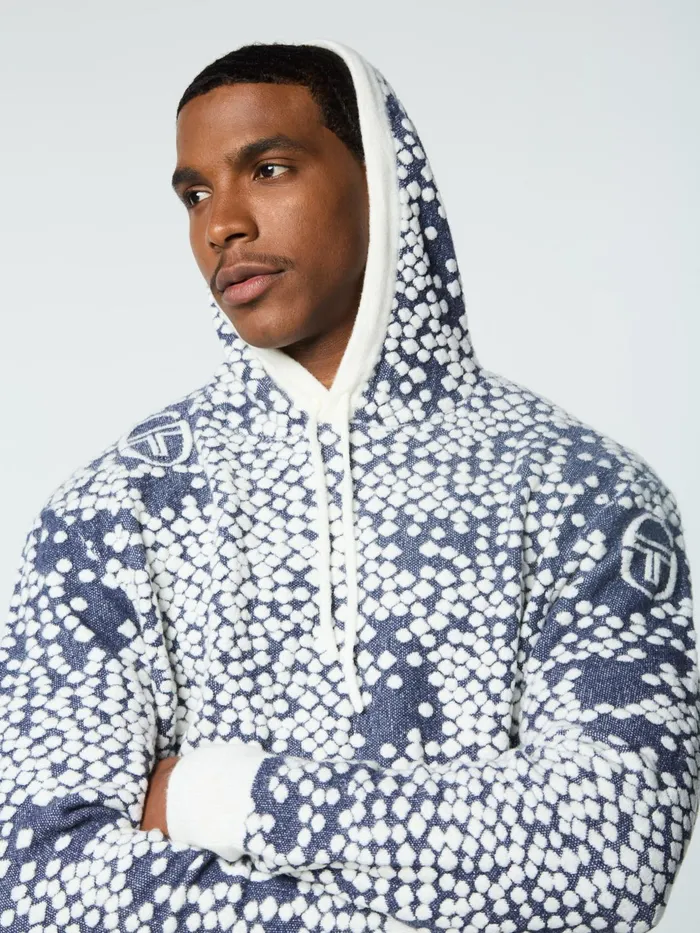 Men Knitwear Sergio Tacchini Astratta Jacquard Hoodie Maritime Blue