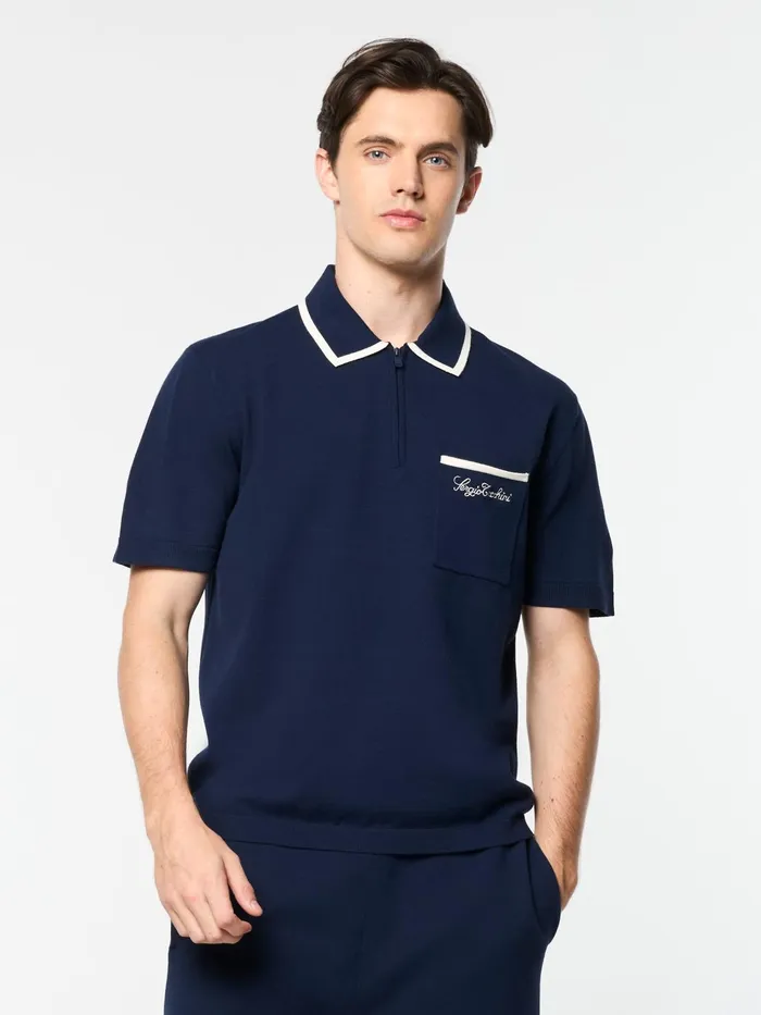 Men Knitwear Sergio Tacchini Enzo Knit Polo Maritime Blue