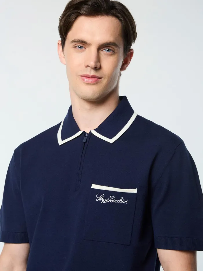 Men Knitwear Sergio Tacchini Enzo Knit Polo Maritime Blue