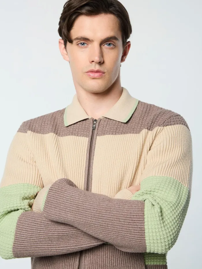 Men Knitwear Sergio Tacchini Enzo Striped Track Jacket Taupe Grey