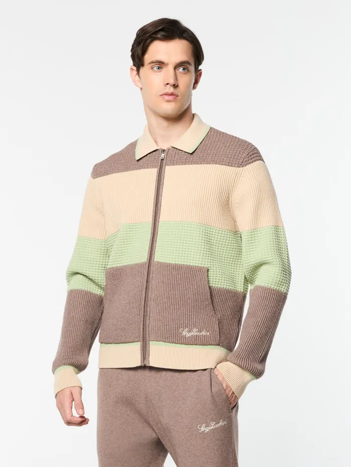 Men Knitwear Sergio Tacchini Enzo Striped Track Jacket Taupe Grey