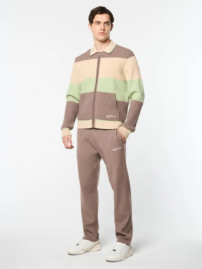 Men Knitwear Sergio Tacchini Enzo Striped Track Jacket Taupe Grey