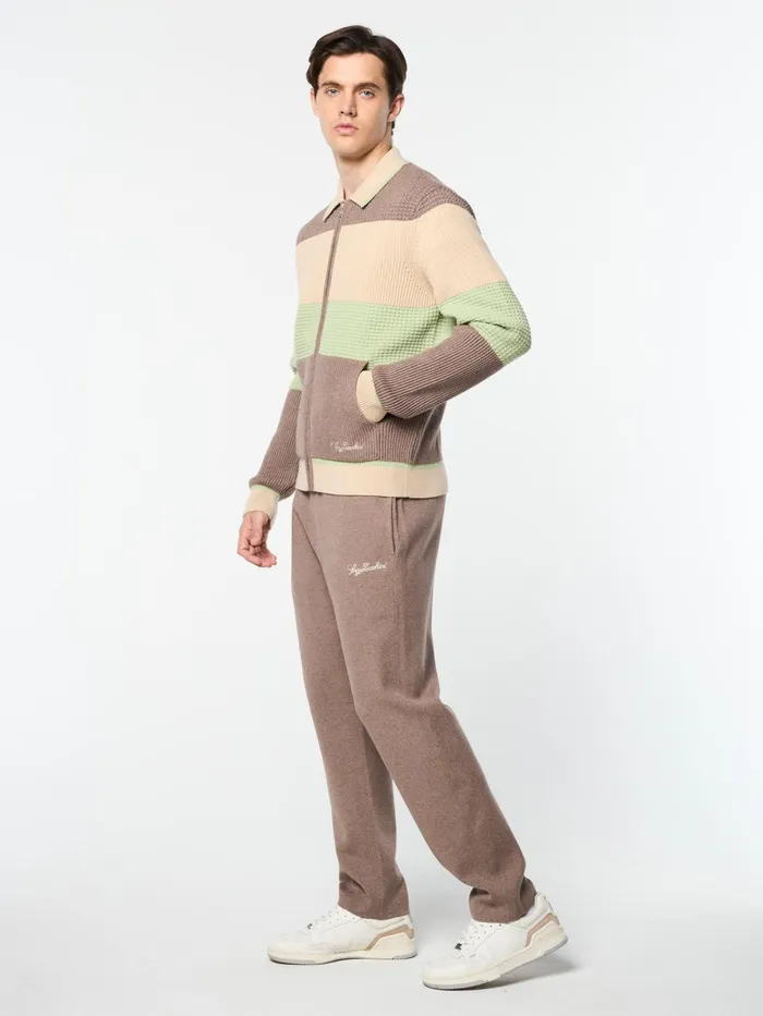 Men Knitwear Sergio Tacchini Enzo Striped Track Jacket Taupe Grey