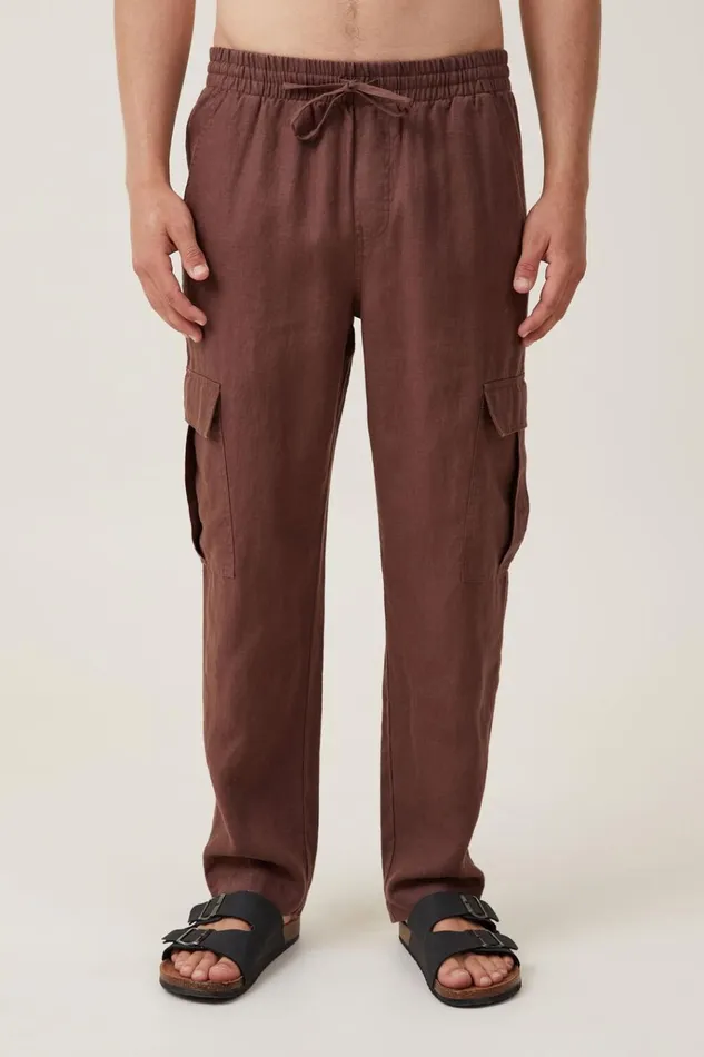 Men Pants Cotton On Cargo Linen Pant Chocolate Cargo