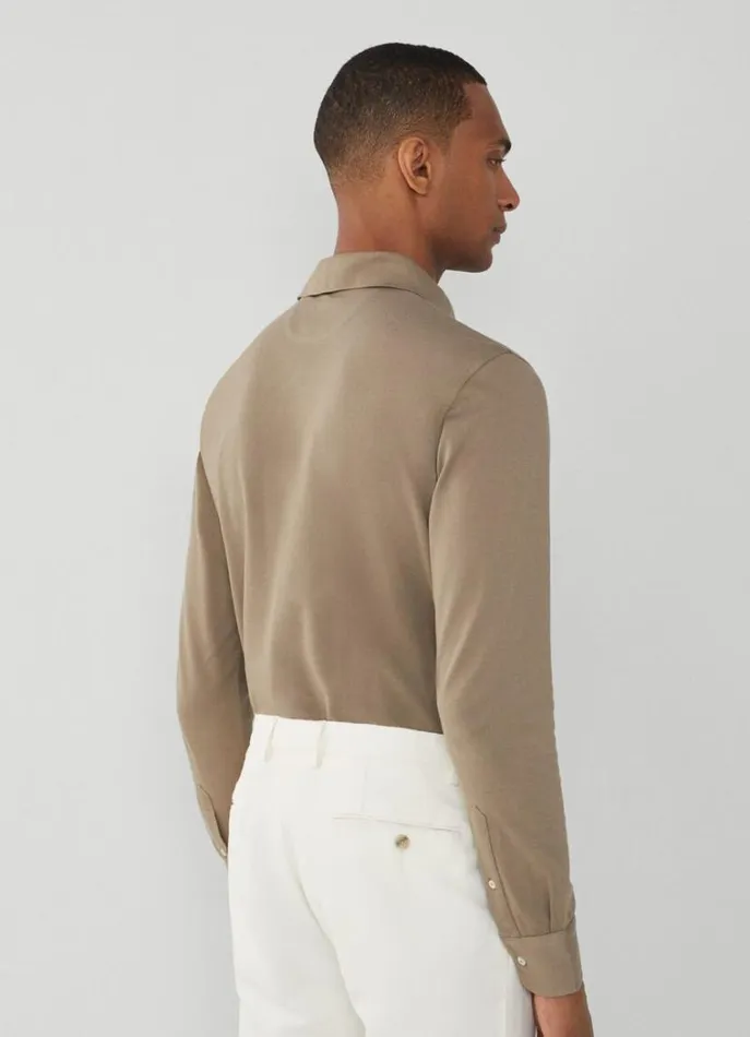 Men Polo Shirts Hackett London Classic Fit Long Sleeve Polo Shirt Taupe Beige