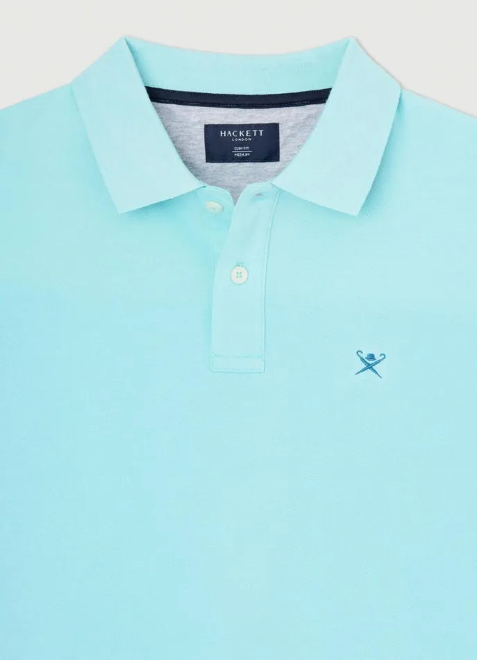 Men Polo Shirts Hackett London Slim Fit Pique Polo Shirt Pool Blue
