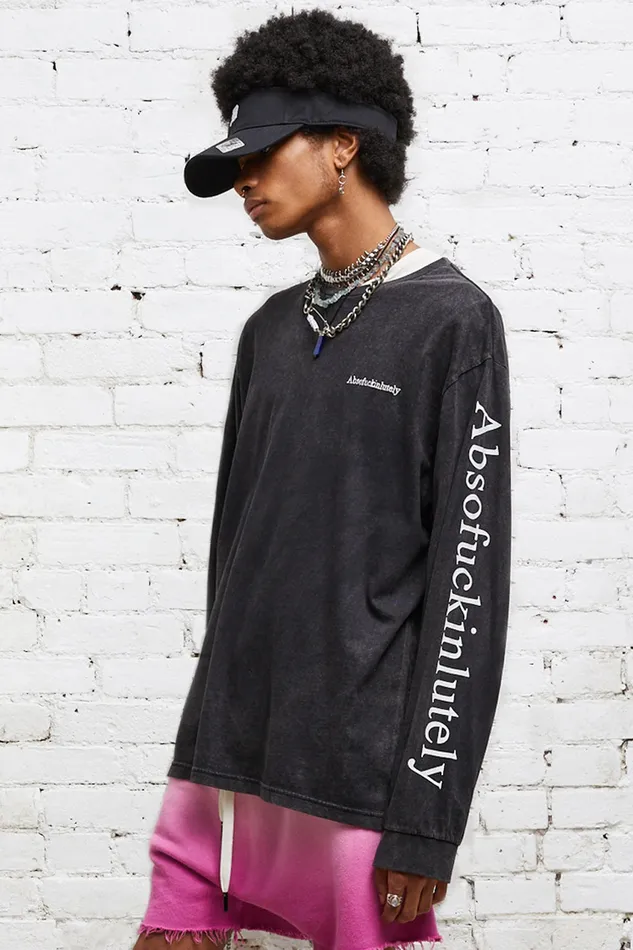 Men R13 Absofuckinglutely Long Sleeve Tee 8211 Acid Black TShirts