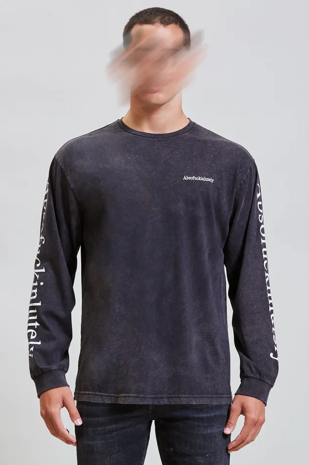 Men R13 Absofuckinglutely Long Sleeve Tee 8211 Acid Black TShirts