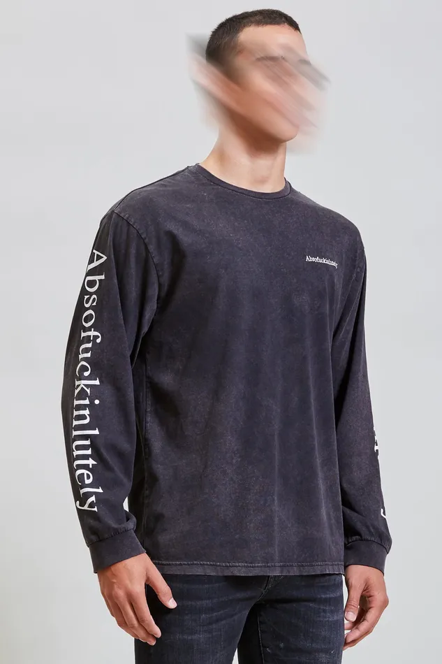 Men R13 Absofuckinglutely Long Sleeve Tee 8211 Acid Black TShirts