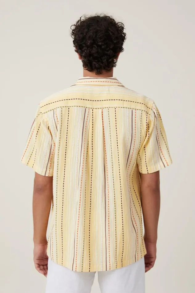 Men Shirts and Polos Cotton On Riviera Short Sleeve Shirt Yellow Pop Stripe Men Shirts and Polos Cotton On Riviera Short Sleeve Shirt Yellow Pop Stripe