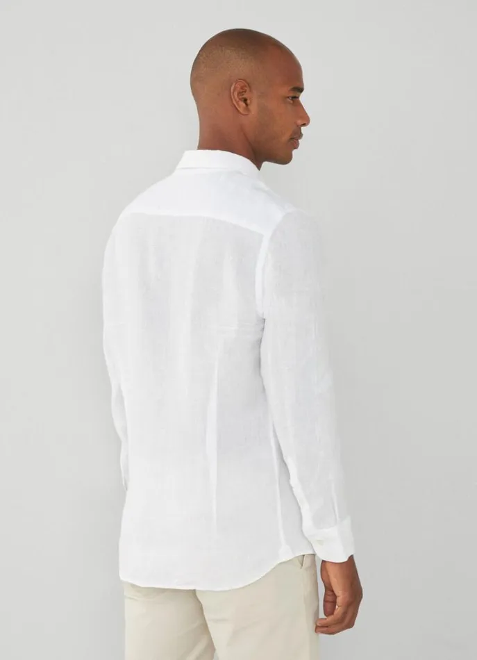Men Shirts Hackett London Slim Fit Linen Shirt White