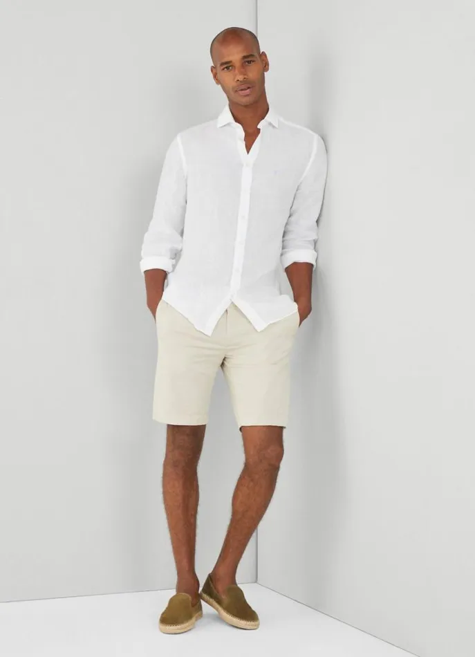 Men Shirts Hackett London Slim Fit Linen Shirt White