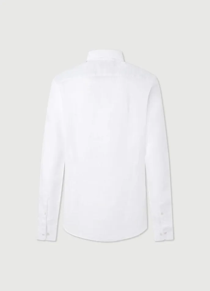 Men Shirts Hackett London Slim Fit Linen Shirt White