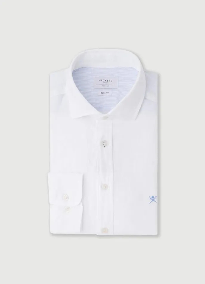 Men Shirts Hackett London Slim Fit Linen Shirt White