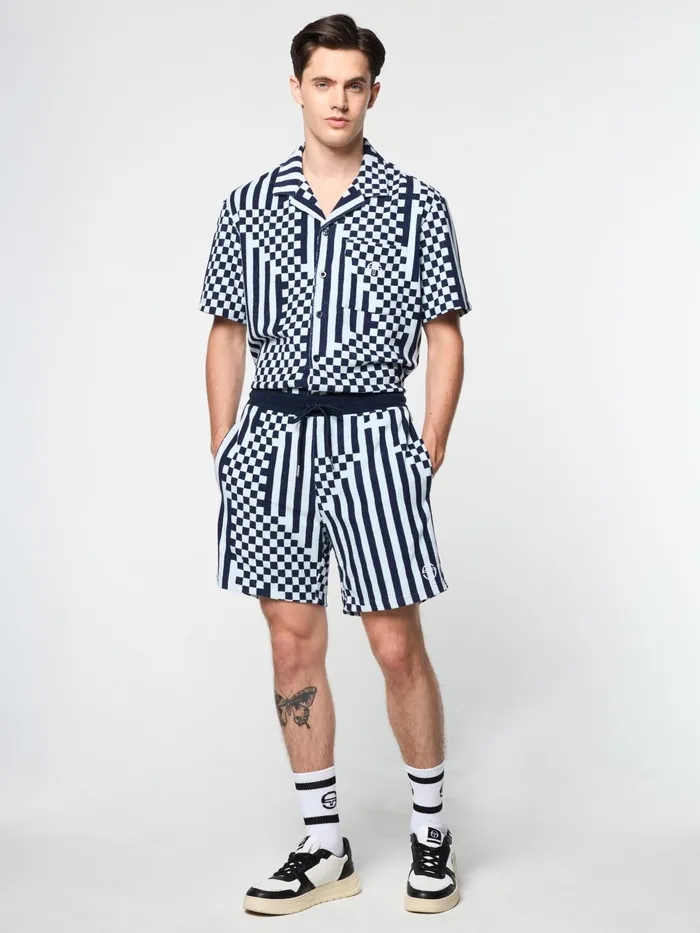 Men Shorts And Swim Sergio Tacchini Piastrella Terry Cabana Short Maritime Blue