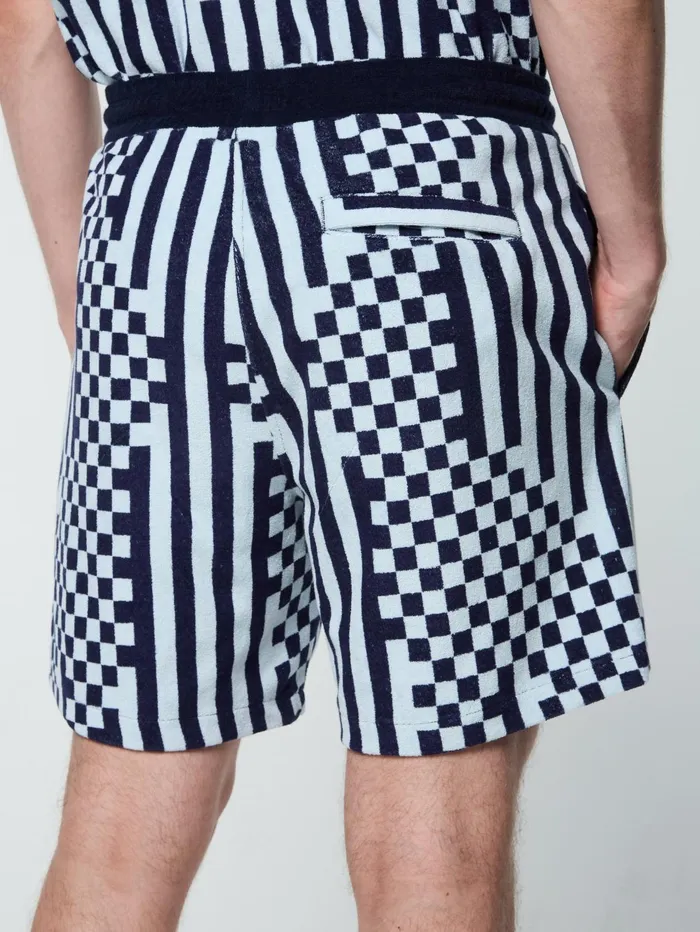 Men Shorts And Swim Sergio Tacchini Piastrella Terry Cabana Short Maritime Blue