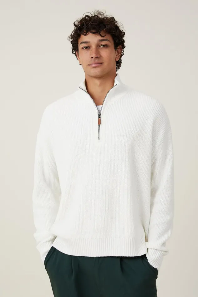 Men Sweaters Cotton On Jordan Quarter Zip Off White