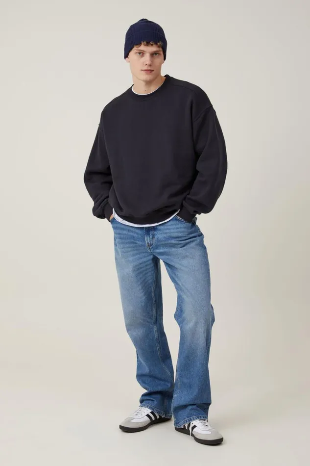 Men Sweats and Hoodies Cotton On Box Fit Crew Sweater Washed Black Men Sweats and Hoodies Cotton On Box Fit Crew Sweater Washed Black