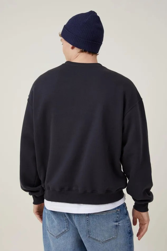 Men Sweats and Hoodies Cotton On Box Fit Crew Sweater Washed Black Men Sweats and Hoodies Cotton On Box Fit Crew Sweater Washed Black