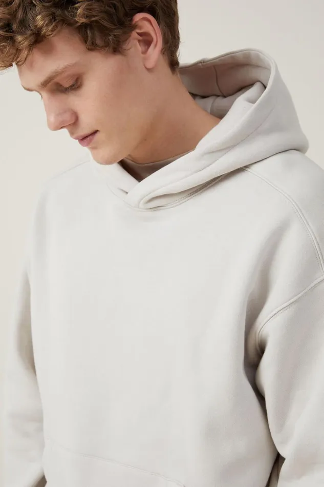 Men Sweats and Hoodies Cotton On Box Fit Hoodie Bone Men Sweats and Hoodies Cotton On Box Fit Hoodie Bone