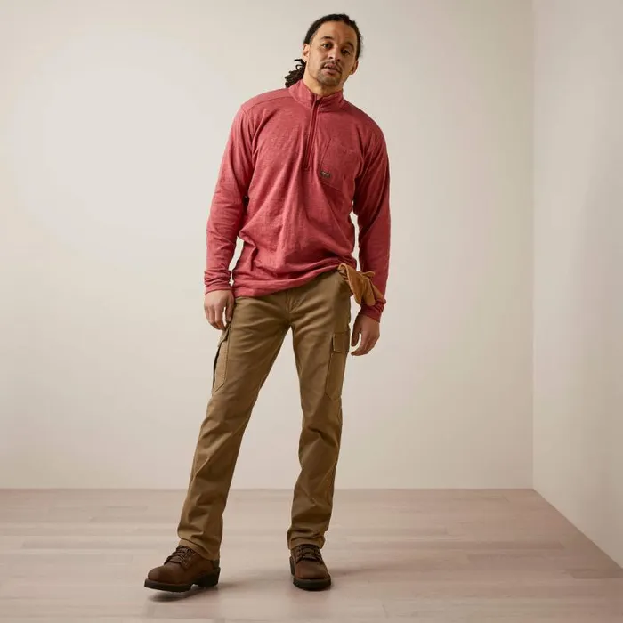 Men TShirts and Polos Ariat Rebar Foundation 14 Zip Shirt Brick Red