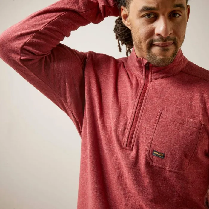 Men TShirts and Polos Ariat Rebar Foundation 14 Zip Shirt Brick Red